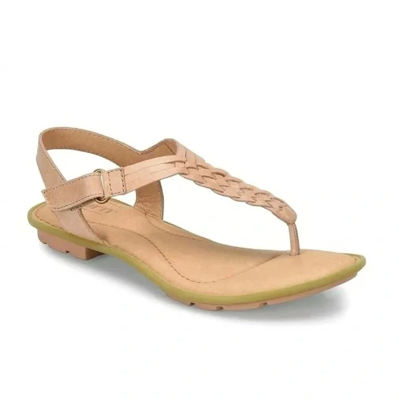BORN Yarrow Braided Leather T-Strap Woven Boho Flat Sandals, Blush (Nude) sz. 8 - Picture 14 of 14